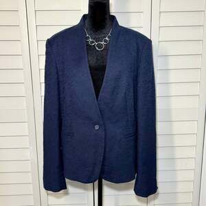 LOFT Navy Nubby Textured Lined One Button Collarless Blazer Women’s 14
